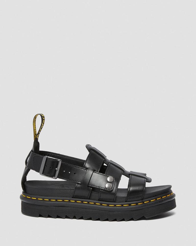 Men's Dr Martens Terry Leather Strap Sandals Black | AU 642XYU